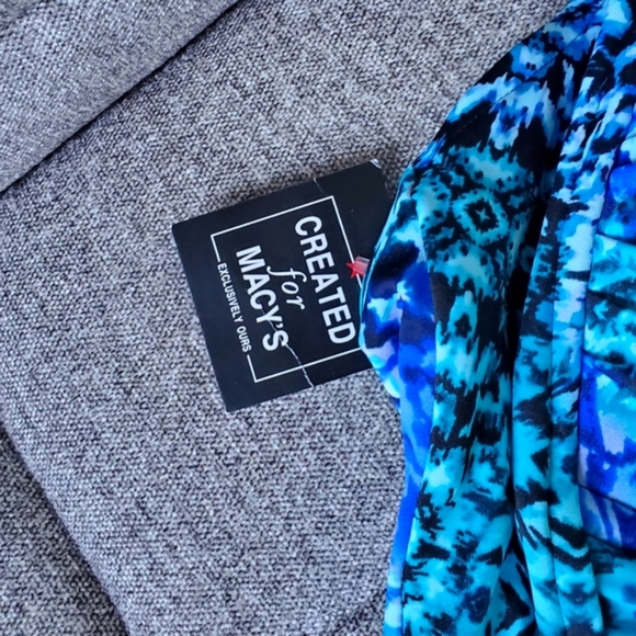 Swim Solutions Blue Santorini Printed Strappy Front One-Piece Swimsuit Size 8 - Picture 9 of 9